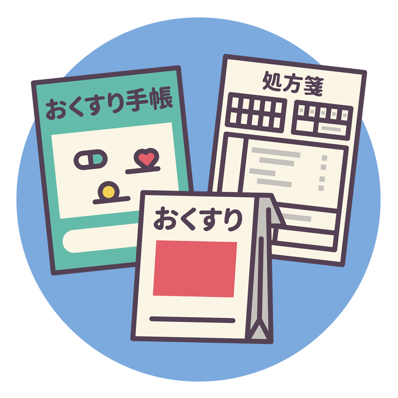 処方されているお薬、またはおくすり手帳